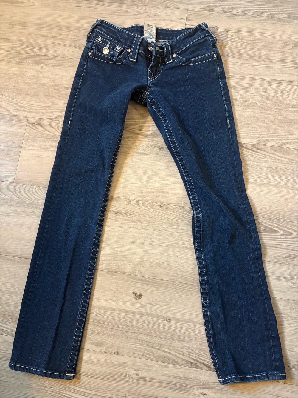 True Religion Women's Straight Leg Jeans in Dark Blue